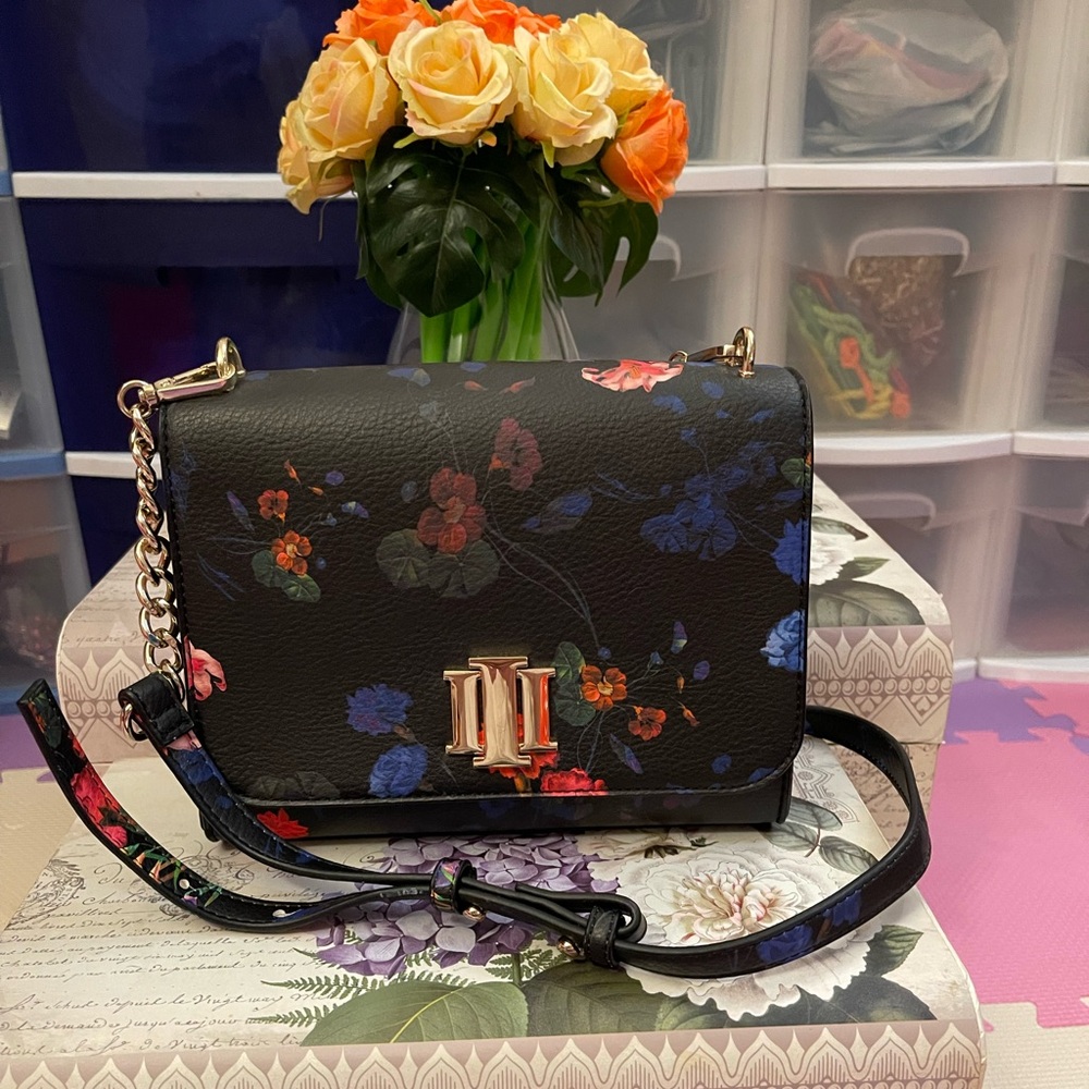 INC Floral Black Crossbody Bag